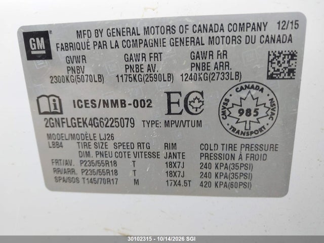Chevrolet Equinox Ltz 2016 2GNFLGEK4G6225079 Image 9