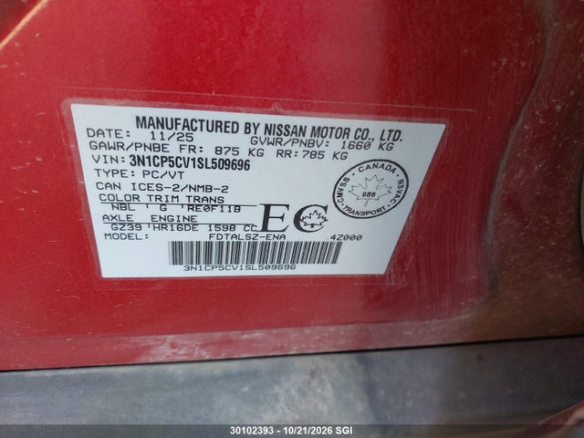 3N1CP5CV1SL509696 Nissan Kicks Play Sv