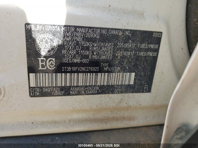 2T3B1RFV2NC276925 Toyota RAV4 LE