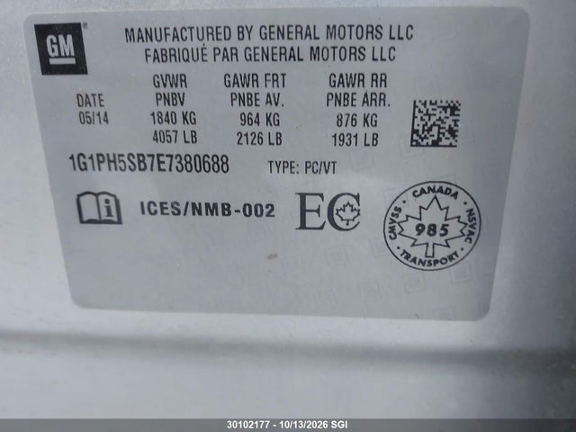 Chevrolet CRUZE ECO 2014 1G1PH5SB7E7380688 Image 9