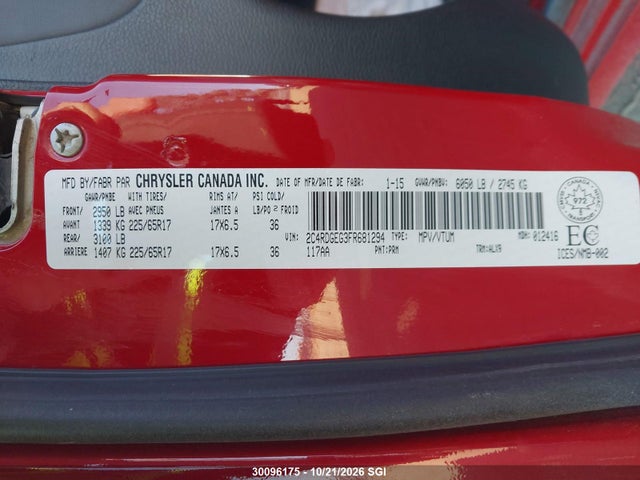 30096175 :رقم المزاد ، 2C4RDGEG3FR681294 vin ، 2015 Dodge Grand Caravan R/t مزاد بيع