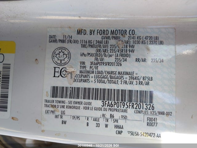 3FA6P0T95FR201326 Ford FUSION SE