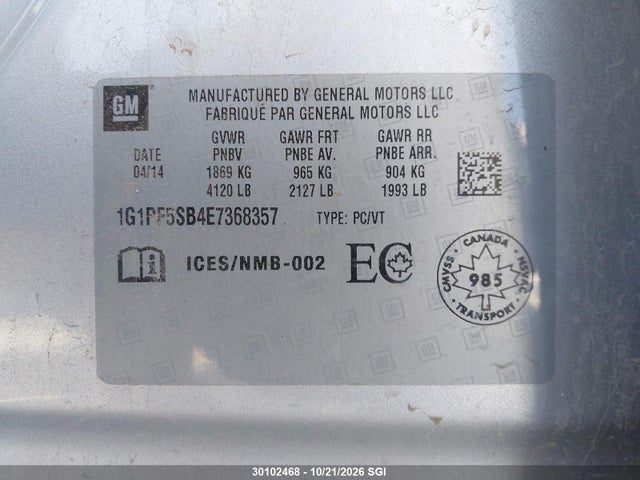 Chevrolet CRUZE LT 2014 1G1PF5SB4E7368357 Image 9