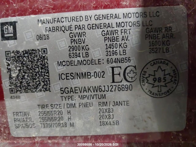 30098686 :رقم المزاد ، 5GAEVAKW6JJ276890 vin ، 2018 Buick Enclave Essence مزاد بيع