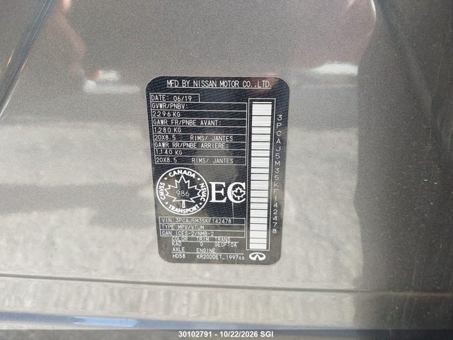 Aukcja sprzedaży 2019 Infiniti Qx50 Essential/pure, vin: 3PCAJ5M35KF142478, numer aukcji: 30102791
