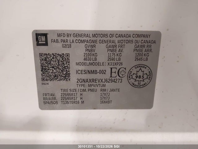 Chevrolet EQUINOX LS 2018 2GNAXREVXJ6294273 Image 9