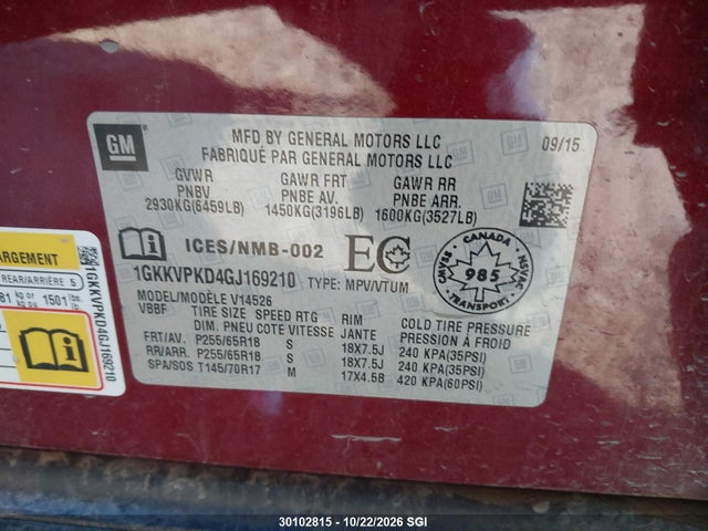 GMC ACADIA SLE 2016 1GKKVPKD4GJ169210 Image 9