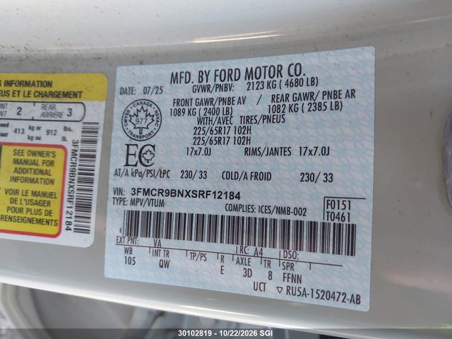 3FMCR9BNXSRF12184 Ford Bronco Sport Big Bend