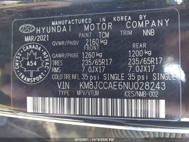 Hyundai TUCSON SEL 2022 KM8JCCAE6NU028243 Image 9