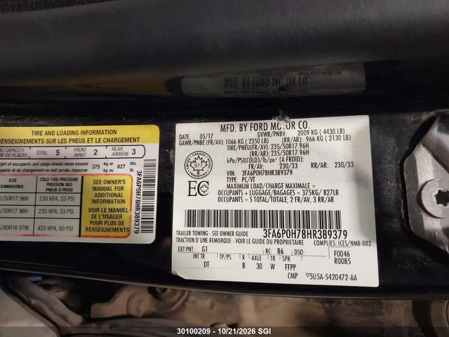 3FA6P0H78HR389379 Ford FUSION SE