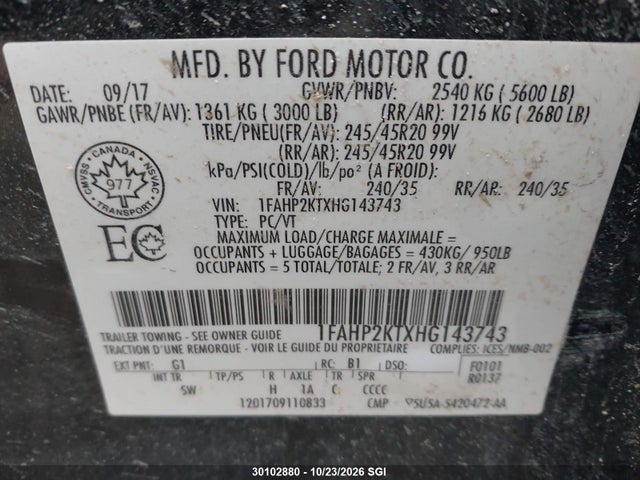Ford TAURUS SHO 2017 1FAHP2KTXHG143743 Image 9