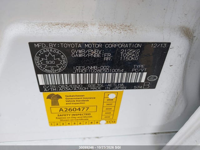 Lexus IS 250 2014 JTHCF1D28E5010054 Image 9