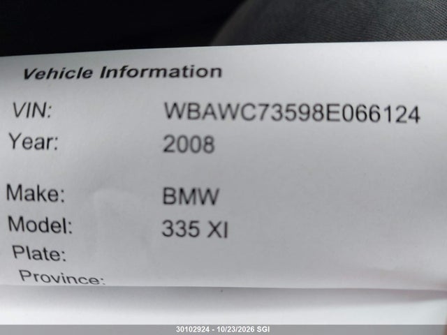 Aukcja sprzedaży 2008 Bmw 335 Xi, vin: WBAWC73598E066124, numer aukcji: 30102924