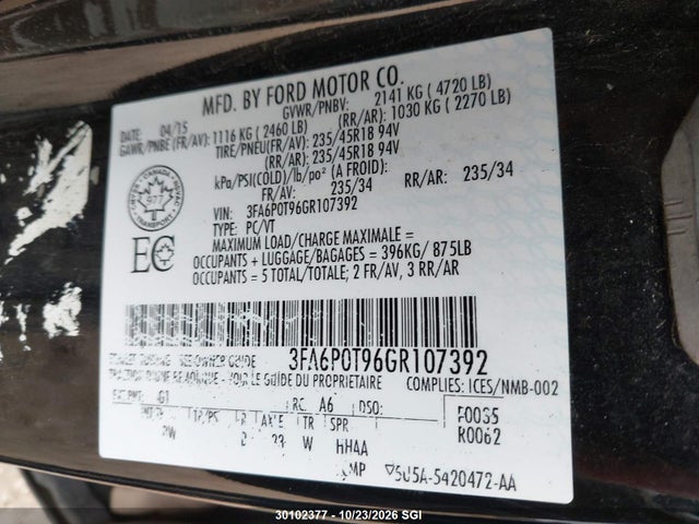 3FA6P0T96GR107392 Ford FUSION SE
