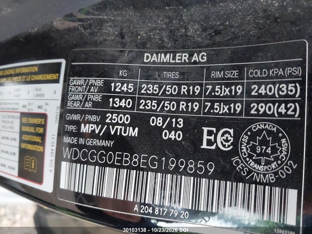 WDCGG0EB8EG199859 Mercedes-Benz Glk 250 Bluetec
