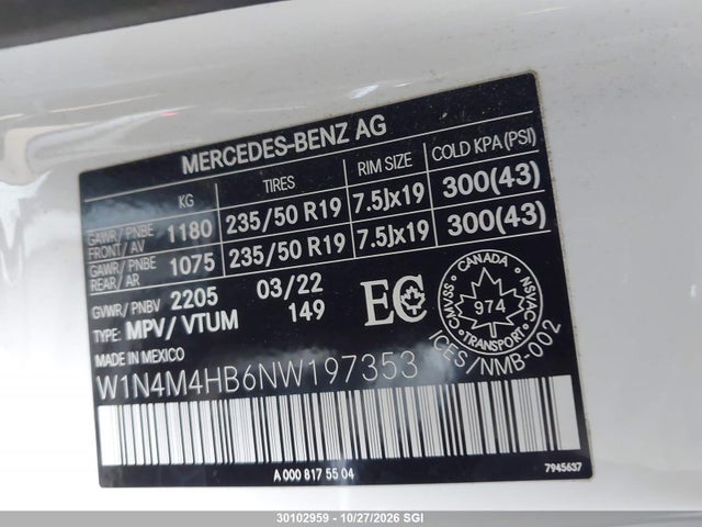 W1N4M4HB6NW197353 Mercedes-Benz Glb 250 4matic