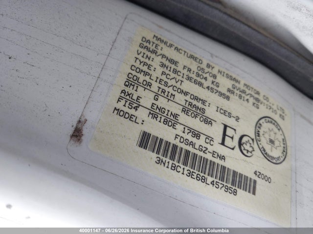 Продаж на аукціоні авто 2008 Nissan Versa, vin: 3N1BC13E68L457958, номер лоту: 40001147