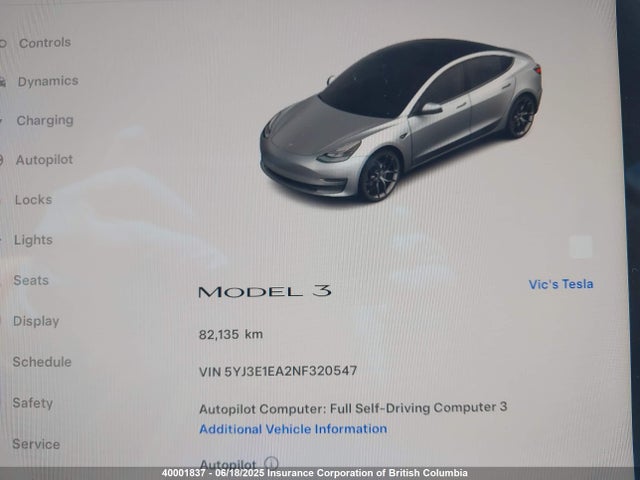 5YJ3E1EA2NF320547 Tesla MODEL 3