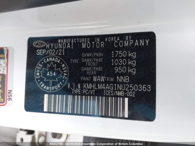 KMHLM4AG1NU250363 Hyundai ELANTRA SEL