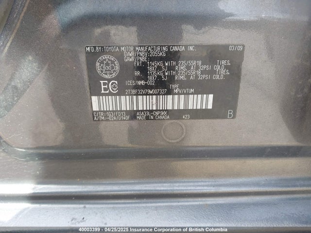 Продажа на аукционе авто 2009 Toyota Rav4, vin: 2T3BF32V79W007327, номер лота: 40003399