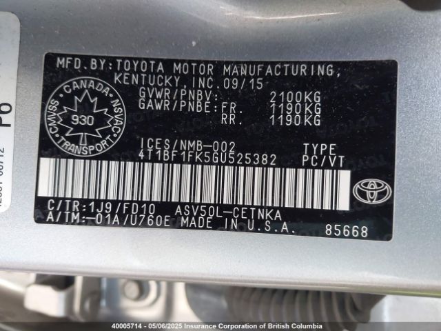 4T1BF1FK5GU525382 Toyota Camry