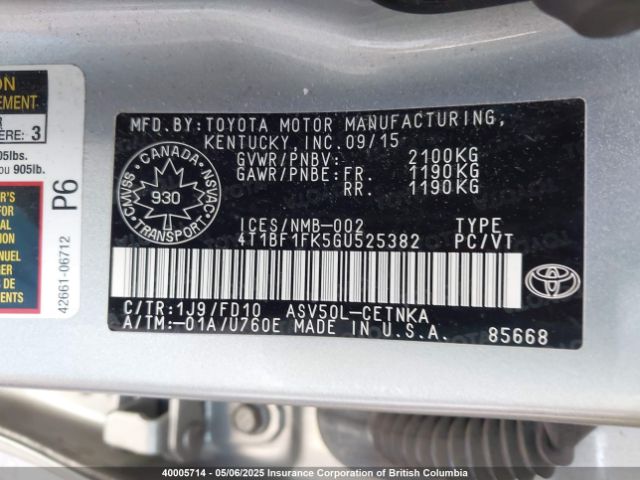 4T1BF1FK5GU525382 Toyota Camry
