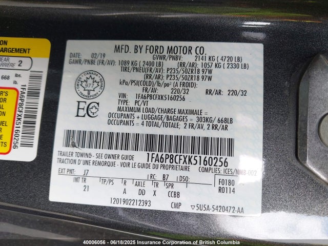 Ford MUSTANG GT 2019 1FA6P8CFXK5160256 Image 15