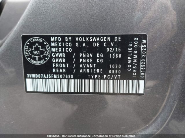 3VWD07AJ5FM307698 Volkswagen Jetta