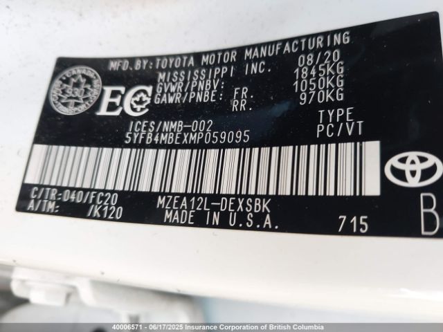 5YFB4MBEXMP059095 Toyota COROLLA SE