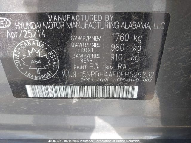 5NPDH4AE0EH526232 Hyundai Elantra Se/sport/limited