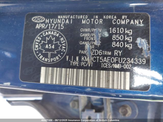 KMHCT5AE0FU234339 Hyundai ACCENT GS