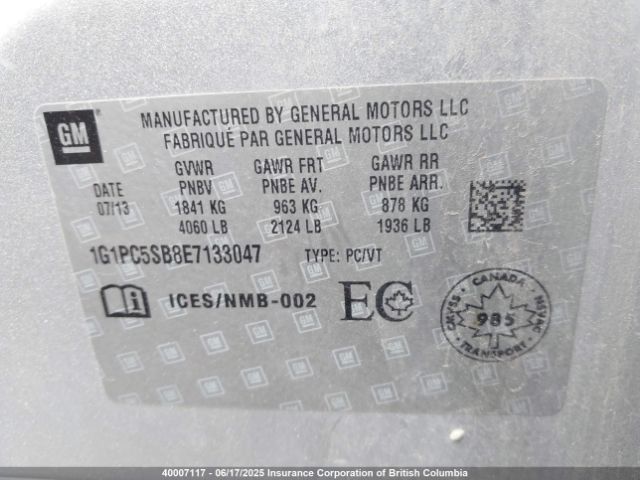 1G1PC5SB8E7133047 Chevrolet CRUZE LT