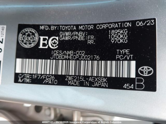 JTDBDMHE0PJ002176 Toyota 2zr-fxe, 1vm+1wm