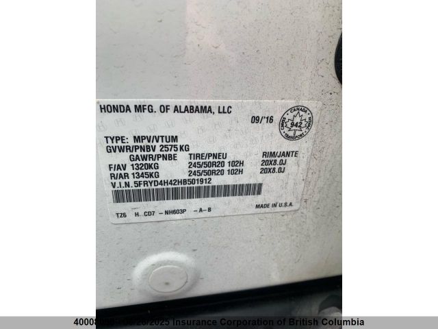 5FRYD4H42HB501912 Acura j35y5