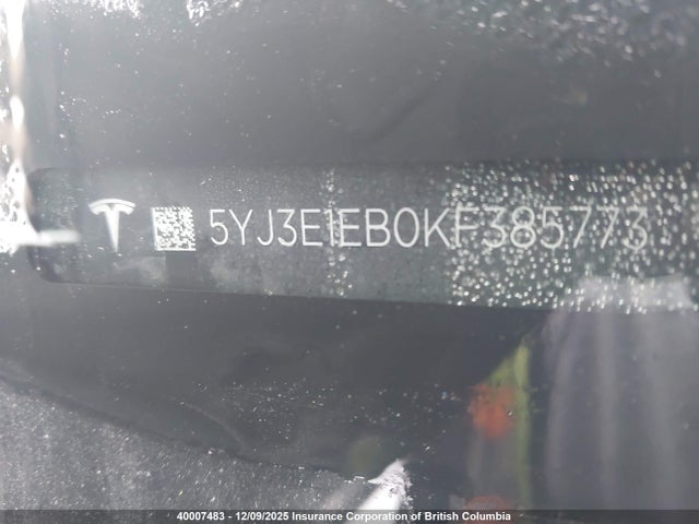 Aukcja sprzedaży 2019 Tesla Model 3, vin: 5YJ3E1EB0KF385773, numer aukcji: 40007483