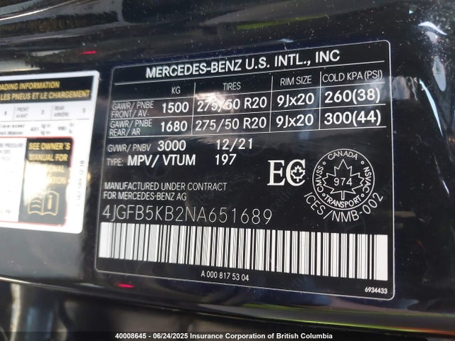 4JGFB5KB2NA651689 Mercedes-Benz m256