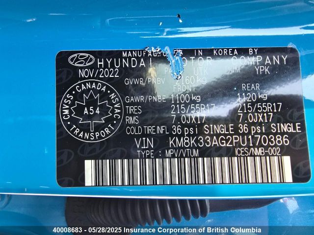 KM8K33AG2PU170386 Hyundai 2023