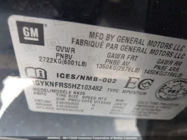 1GYKNFRS5HZ103482 Cadillac XT5