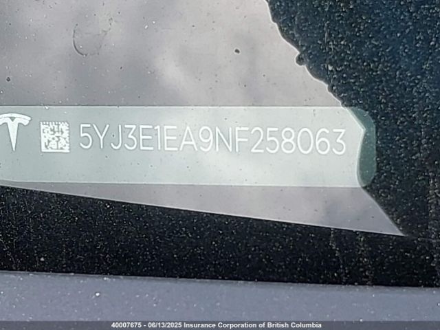 5YJ3E1EA9NF258063 Tesla MODEL 3
