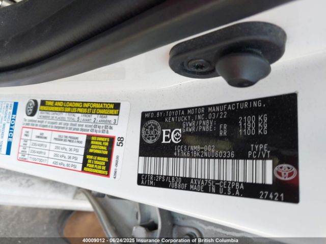 4T1K61BK2NU060336 Toyota a25a-fks