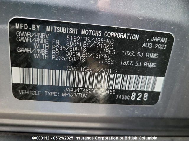 JA4J4TA82NZ609456 Mitsubishi 2022
