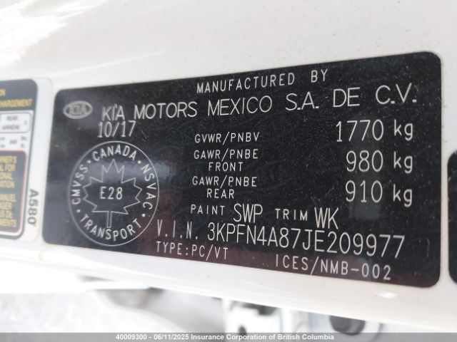 3KPFN4A87JE209977 KIA Forte