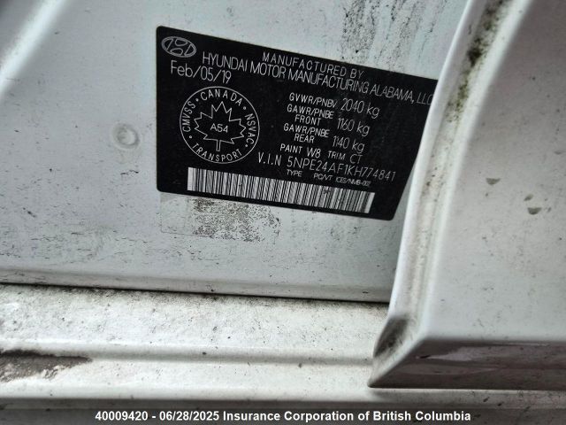 5NPE24AF1KH774841 Hyundai gdi theta-ii