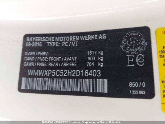 WMWXP5C52H2D16403 Mini Cooper