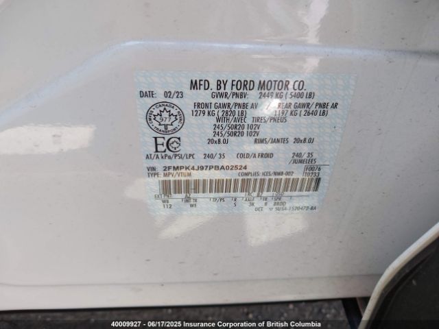 2FMPK4J97PBA02524 Ford Edge