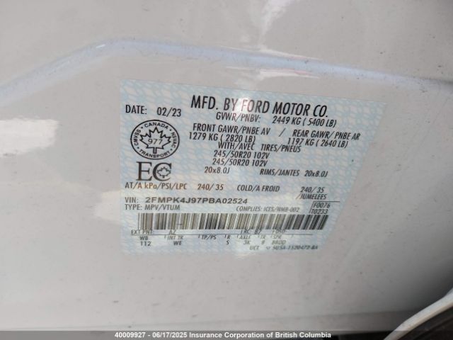 2FMPK4J97PBA02524 Ford Edge