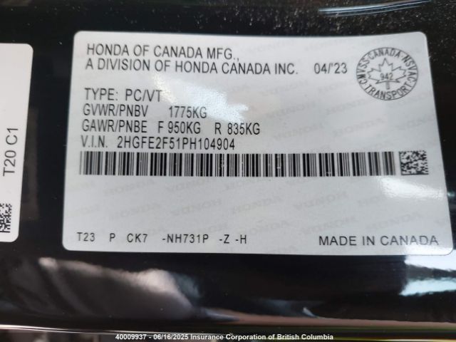 2HGFE2F51PH104904 Honda Civic
