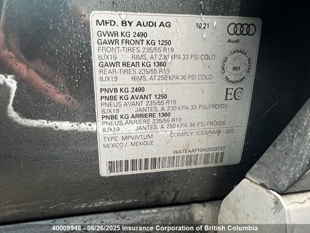 WA1EAAFY0N2033737 Audi 45 tfsi