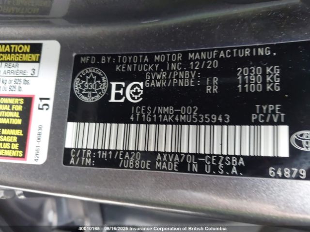 4T1G11AK4MU535943 Toyota Camry