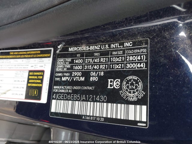 4JGED6EB5JA121430 Mercedes-Benz m276